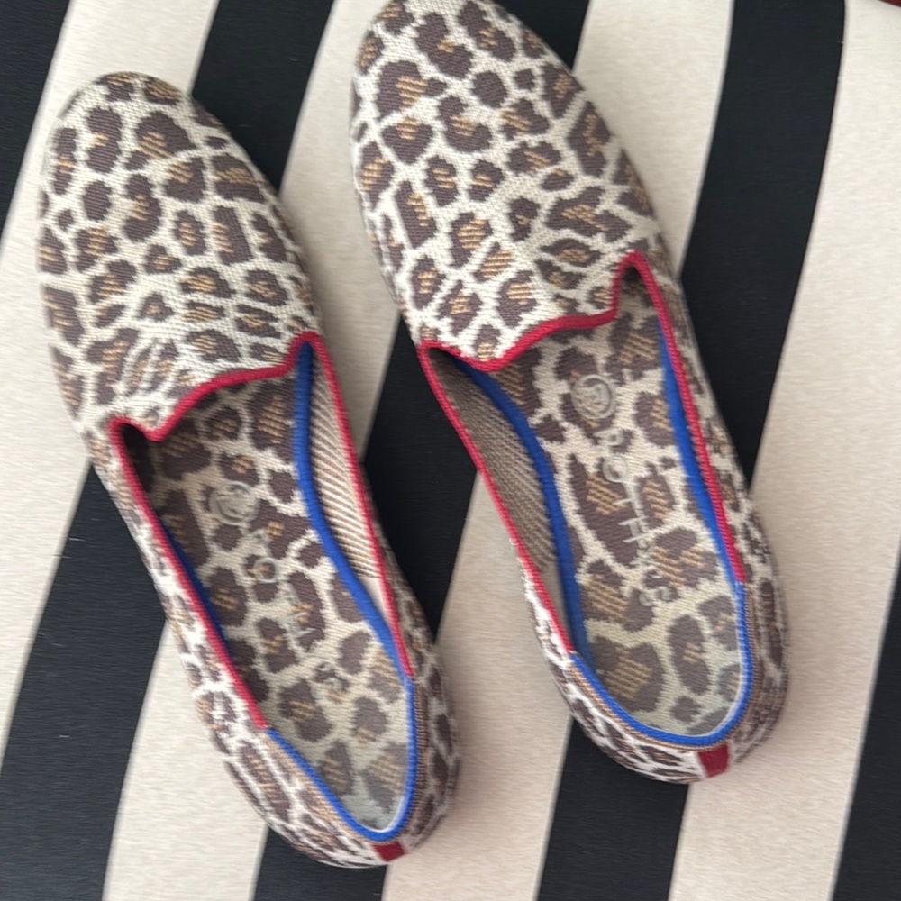 Rothy's Brown and Red Flats with Animal Print